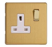 Varilight - 1 Gang 13 Amp Single Switched Socket Dimension Screwless Brushed Brass - XDB4WS
