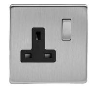 Varilight - 1 Gang 13 Amp Single Switched Socket Dimension Screwless Matt Chrome - XDS4BS