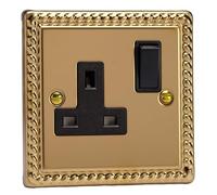 Varilight - 1 Gang 13 Amp Single Switched Socket Georgian Brass - XG4B
