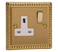 Varilight - 1 Gang 13 Amp Single Switched Socket Georgian Brass - XG4DW
