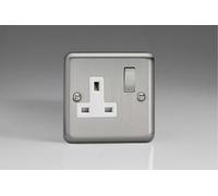 Varilight Classic 1 Gang Switched Socket with White Insets (Single XS4DW) - Matt Chrome - XS4DW