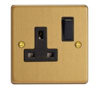 Varilight 1-Gang 13A Double-Pole Switched Socket Brushed Brass Finish - Indoor Plastic 32mm Depth