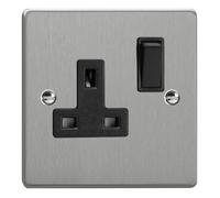 Varilight 1-Gang 13A Double Pole Switched Socket Brushed Steel
