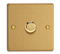 Varilight 1-Gang 2-Way V-Com Push On/Off Rotary LED Dimmer 1 x 0-100W Brushed Brass