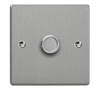 Varilight 1-Gang 2-Way V-Com Push On/Off Rotary LED Dimmer 1 x 0-100W Brushed Steel