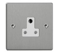 Varilight 1-Gang 5A Round Pin Socket, Brushed Silver Push-Fit Plastic, 25mm Min Box Depth