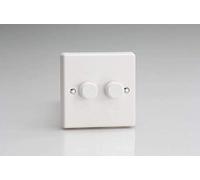 Varilight - 2 Gang 1 or 2 Way 2x250 Watt Push on/Push off Standard Dimmer Switch Classic White Plastic - HQ4W
