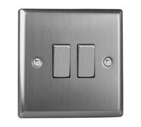 Varilight 2-Gang 10A 1- or 2-Way Rocker Switch Brushed Steel