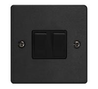 Varilight 2-Gang 10A Matt Black Rocker Switch - 1- Or 2-Way, Push-Fit Terminals, Double Module