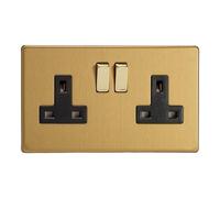 Varilight - 2 Gang 13 Amp Double Switched Socket Dimension Screwless Brushed Brass - XDB5BS