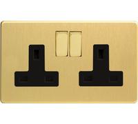 Varilight - 2 Gang 13 Amp Double Switched Socket Dimension Screwless Brushed Brass - XDB5BS by Varilight