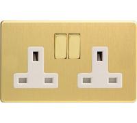 Varilight - 2 Gang 13 Amp Double Switched Socket Dimension Screwless Brushed Brass - XDB5WS by Varilight