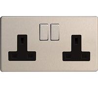 Varilight - 2 Gang 13 Amp Double Switched Socket Dimension Screwless Matt Chrome - XDS5BS