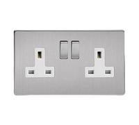 Varilight Screwless 2 Gang Double Pole Socket /w Metal Rocker Switch (Double XDS5WS)-Brushed Steel - XDS5WS