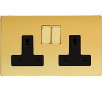Varilight - 2 Gang 13 Amp Double Switched Socket Dimension Screwless Polished Brass - XDV5BS