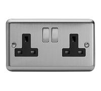 Varilight Classic 2 Gang Switched Socket with Black Insert (Double XS5DB) - Matt Chrome - XS5DB