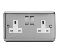 Varilight 2-Gang 13A Double Pole Switched Plug Socket With Metal Rockers Matt Chrome Xs5Dw