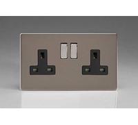 Varilight 2-Gang 13A Double Pole Switched Plug Socket with Metal Rockers Pewter XDR5BS