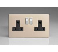 Varilight 2-Gang 13A Double Pole Switched Plug Socket with Metal Rockers Satin Chrome XDN5BS