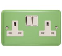XY5W.BG Varilight 2 Gang (Double), 13 Amp Switched Socket, Classic Lily Beryl Green