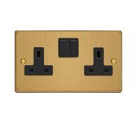 Varilight 2-Gang 13A Double Pole Switched Socket Brushed Brass