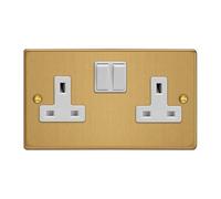 Varilight 2-Gang 13A Double Pole Switched Socket Brushed Brass