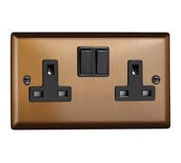Varilight 2-Gang 13A Double Pole Switched Socket Brushed Bronze