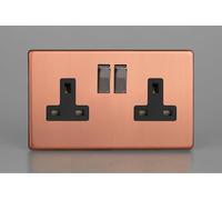 Varilight 2-Gang 13A Double Pole Switched Socket Brushed Copper