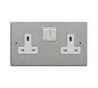 Varilight 2-Gang 13A Double Pole Switched Socket Brushed Steel