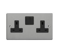 Varilight 2-gang 13A Double Pole Switched Socket Brushed Steel, Silver