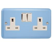 Varilight 2-Gang 13A Double Pole Switched Socket Duck Egg Blue