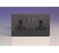 Varilight - 2 Gang 13 Amp Double Switched Socket Mirror Ultra Flat Iridium Black - XFi5DB
