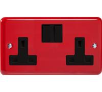 XY5B.PR Varilight 2 Gang (Double), 13 Amp Switched Socket, Classic Lily Pillar Box Red