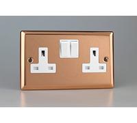 Varilight Double Switched Plug Socket - Urban Polished Copper With White Insert, Xy5W.cu