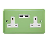 Varilight 2-Gang 13A Unswitched Socket + 2x5V DC 2100mA USB Charging Ports Beryl Green