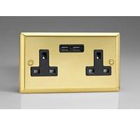 Varilight 2-Gang 13A Unswitched Socket + 2x5V DC 2100mA USB Charging Ports Victorian Brass