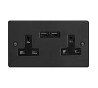 Varilight 2-Gang 13A Unswitched Socket + 2x5V DE 2100mA USB Charging Ports Matt Black