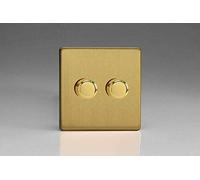 Varilight 2-Gang 2-Way V-Pro Push On/Off Rotary LED Dimmer 2 x 0-120W Brushed Brass