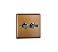 Varilight 2-Gang 2-Way V-Pro Push On/Off Rotary LED Dimmer 2 x 0-120W Brushed Bronze