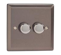 Varilight Classic V-Pro Pewter 2 Gang LED Trailing Edge Dimmer Switch 1 or 2 Way