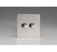 Varilight 2-Gang 2-Way V-Pro Push On/Off Rotary LED Dimmer 2 x 0-120W Polished Chrome