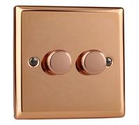 Varilight 2-Gang 2-Way V-Pro Push On/Off Rotary LED Dimmer 2 x 0-120W Polished Copper