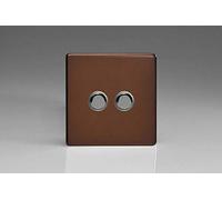 Varilight 2-Gang 6A 1- or 2-Way Push-On/Off Impulse Switch Mocha XDMP2S