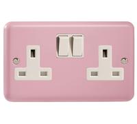 Varilight 2-Gang (Double), 13 Amp Switched Socket, Classic Lily Rose Pink XY5W.RP Varilight Pink