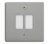 Varilight 2-Gang PowerGrid Plate Including Yoke (Single Plate) Brushed Steel