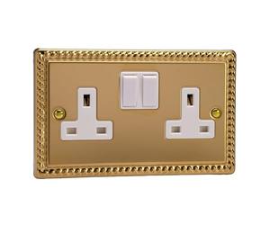 Varilight - 2G 13A Switched Socket Georgian Brass - XG5W