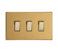 Varilight 3-Gang 10A 1- Or 2-Way Rocker Light Switch (Twin Plate) Brushed Brass Xdb93S