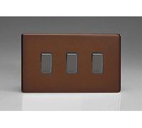 Varilight 3-Gang 10A 1- or 2-Way Rocker Light Switch (Twin Plate) Mocha XDM93S
