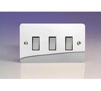 Varilight 3-Gang 10A 1- or 2-Way Rocker Light Switch (Twin Plate) Polished Chrome XFC93D, Polished Chrome (Please Note the Plate is All the Same Colour, the Varilight Images Can Show Lines Or Shades But This is Just a Reflection During Photography)