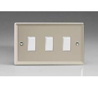 Varilight 3-Gang 10A 1- or 2-Way Rocker Light Switch (Twin Plate) Satin Chrome XN93W